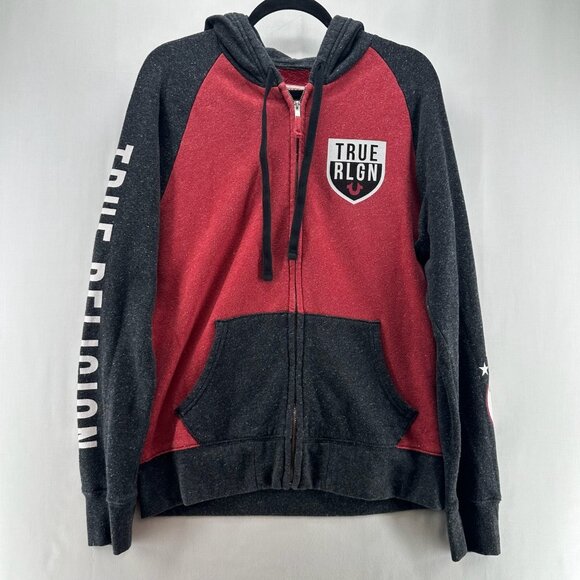 True Religion Other - True Religion Hoodie Mens L Colorblock Fleece Full Zip Sweatshirt Red Black